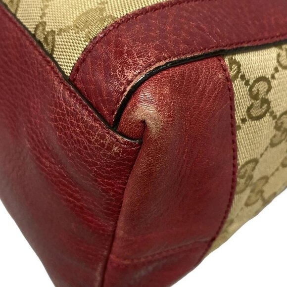 Auth GUCCI Miss GG/GG 323675 Dark Brown Beige Red Jacquard Leather Handbag - Picture 4 of 16